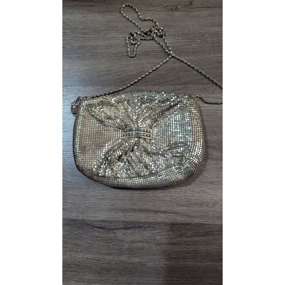 Vintage Silver Mesh Evening Bag With Rhinestone Accent & Chain Strap 9" Wide Pre - Picture 5 of 8